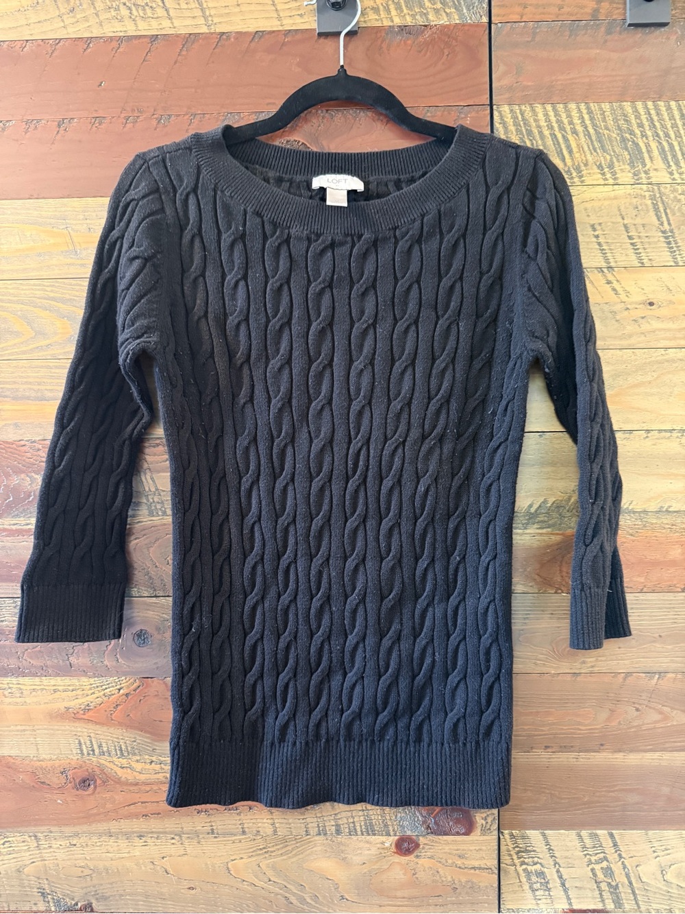 LOFT Black Cable Knit Scoop Neck Sweater